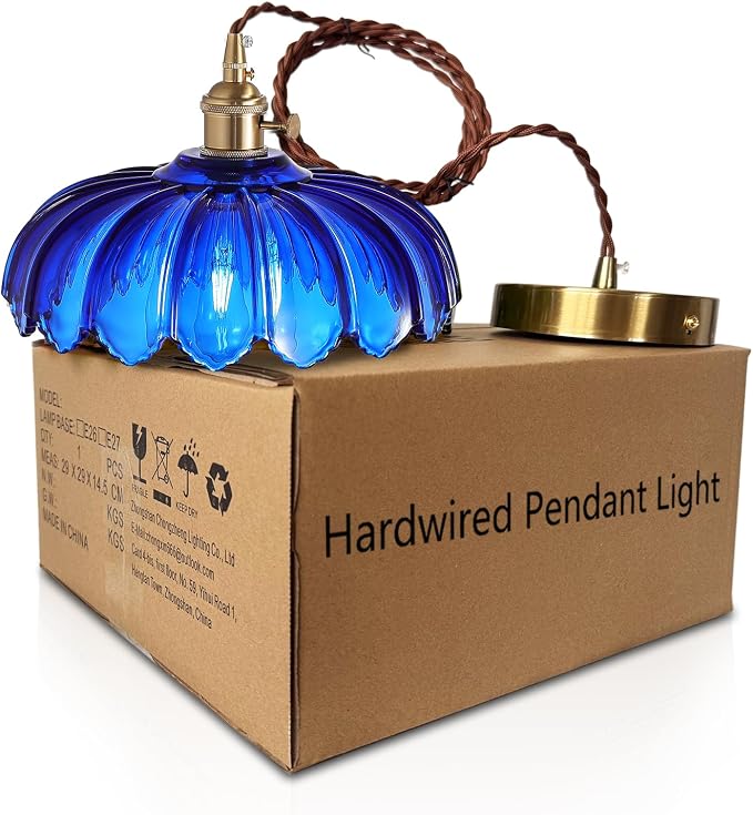XZHGCEE Pendant Lights Kitchen Island:Vintage Blue Pendant Light Fixtures Glass Small Pendant Light Dining Room, Blue Hanging Lamps for Living Room, Schoolhouse, Entryway, Foyer, E26