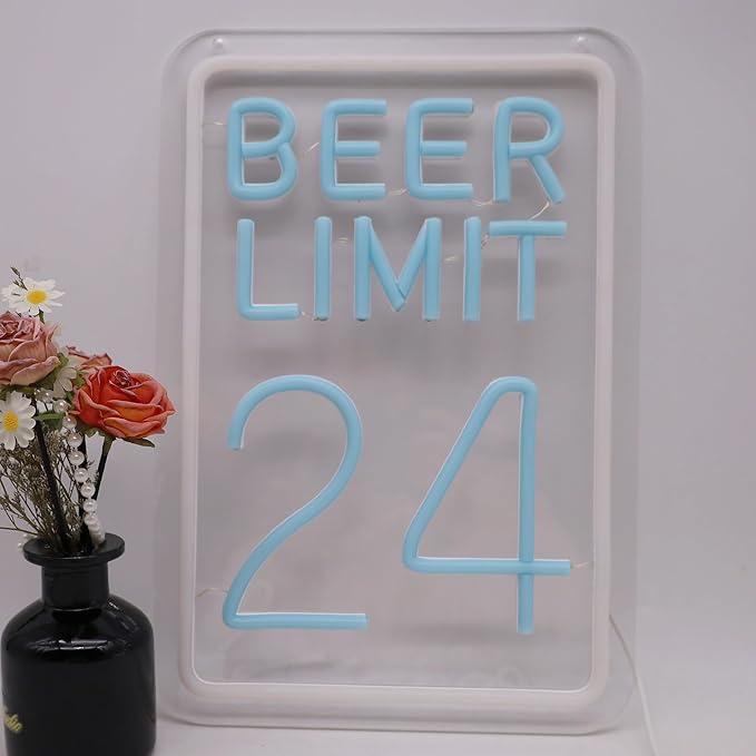 Beer Limit 24 Neon Sign Bar Accessories Funny Bar Wall Decor with Dimmable USB Powered Neon Light for Home Bar, Men Cave, Garage & Party Decor Holiday Birthday Gift