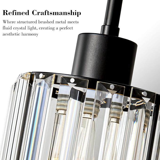 5.1" Mini Modern Black Crystal Kitchen Island Pendant Lights 3 Pack | Small Crystal Glass Shade, Sparkling Crystal Reflections, Customizable Hanging Height, Fits Most Ceilings, Matte Black Finish