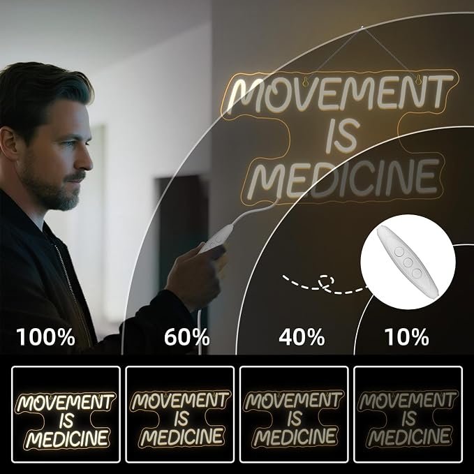 Movement Is Medicine Neon Sign Gym Light Up Home Fitness Club LED Exercise Neon Signs for Wall Decor in Sports Room Party Bar LED Warm White Letters Sign in Home Gym Decor Art Gifts for Adult