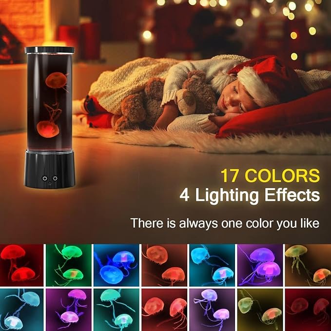 FBSPORT Jellyfish Lamp, Jellyfish Night Aquarium Tank Night Light 17 Color Changing with Remote Control for Kids Adults Home Office Decor Table Lamp Gifts for Christmas(Black, 8.6 inch)