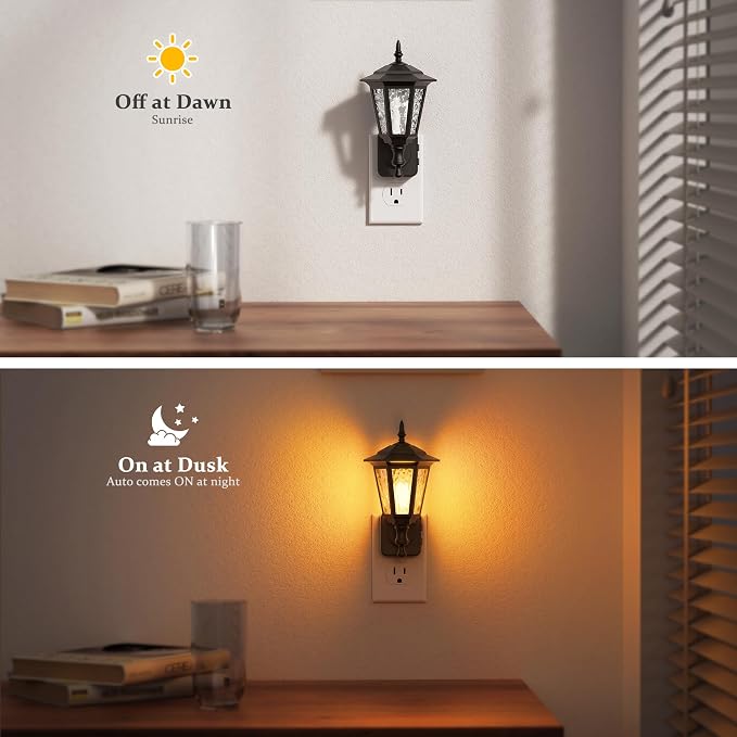 JandCase Night Lights Plug into Wall, 2000K Amber | Dusk to Dawn Sensor, 0-100LM Dimmable Industrial 180°Rotating Night Light for Bedroom, Bathroom, Living Room, Hallway