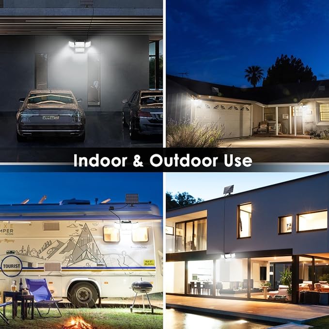 CLAONER Solar Outdoor Lights Motion Sensor 3500LM 288 LED Security Light with Remote Control IP67 Waterproof 4 Heads Flood Lights with 16.4ft Cable 4 Modes (1 Pack)