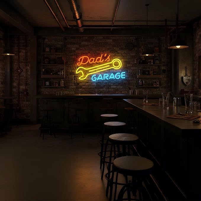 Dad's Garage Neon Sign for Garage Workshop Man Cave Wall Decor | Dimmable LED Garage Neon Sign for Basement Bar Office Auto Repair Shop Dad Father Mechanic Car Lover Gift Decor