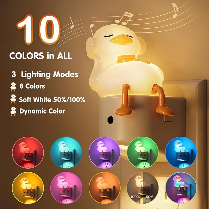 L LOHAS LED Plug-in Night Light for Kids, Cute Duck, Color Changing | LED Night Light with Dusk to Dawn Sensor, Christmas, Birthday Gift Nightlight for Girls & Kids, Room Decor 1Pack