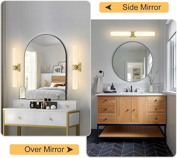 Gold Wall Sconces Set of Two, 32 Inch Bathroom Sconces with Frosted Glass, Modern Sconces Wall Light Fixtures for Bathroom Mirror Living Room Bedroom Hallway (Bulbs Not Included)