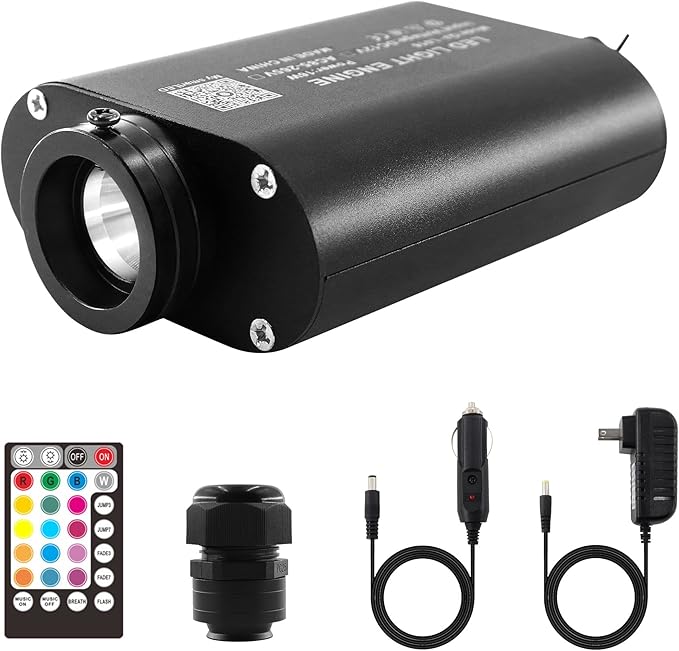 16W Sound Activated Fiber Optic Light Box, Bluetooth App/RF Remote Control for Starlight Headliner, Car Plug & Power Adapter, PG Connector & 3 Drill Bits