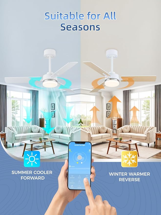 LANMEL Metal Ceiling Fan with Lights and Remote, 42 Inch, Silver & White | Modern Low Profile Flush Mount, Reversible, 3CCT Dimmable, Quiet, LED, For Bedroom, Living Room, Indoor/Outdoor Patio Use