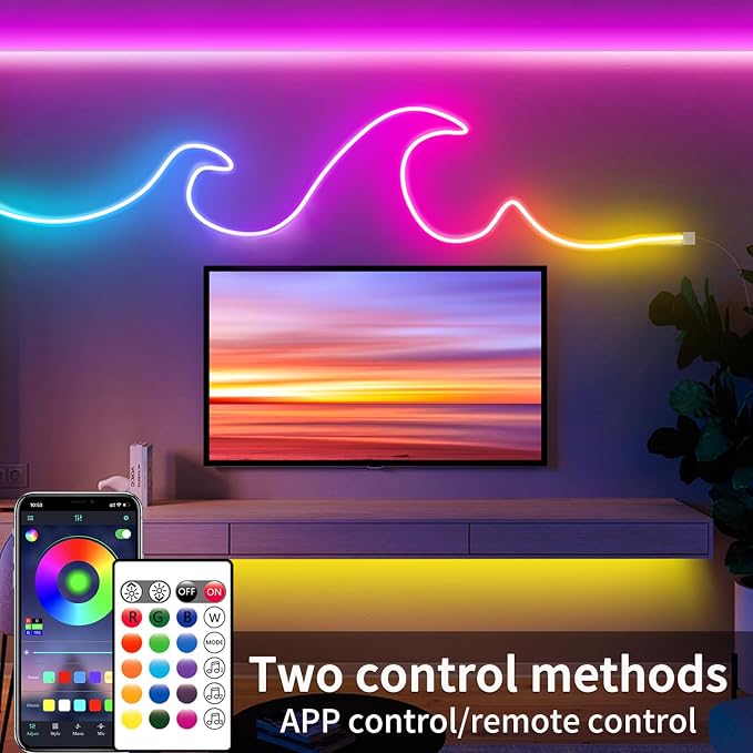 segrass 16.4FT Neon Rope Light,Flexible Led Rope Lights Control with App/Remote,Multiple Mode Rope Lights,IP65 Outdoor RGB Led Neon Lights Waterproof,Music Sync Gaming Led Neon Light Strip for Bedroom