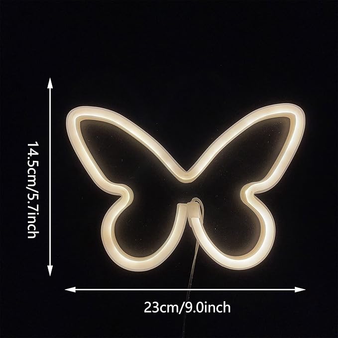 ENUOLI Butterfly LED Neon Decorative Lights, Neon Signs Butterfly Shaped Decor Neon Light,USB/Battery Powered Indoor Wall Decor for Bedroom,Kids Room,Birthday Party,Wedding,Gift(Warm White)