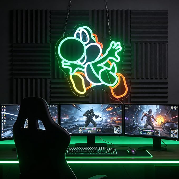 Gaming Neon Sign for Kids Bedroom Game Room, LED Anime Dinosaurs Neon Sign Wall Art for Gaming Setup, Man Cave, Dorm or Bedroom Decor, Dimmable USB, Gift for Gamers Teens, Boys, Kids