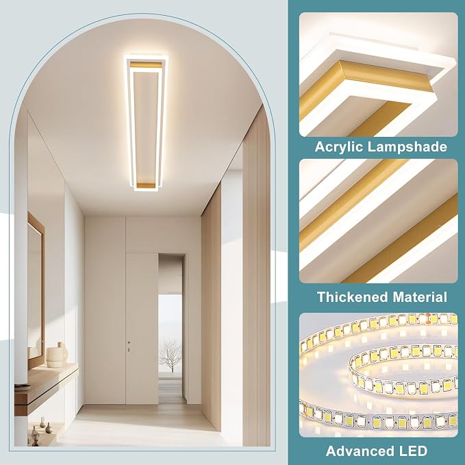 Dimmable Led Ceiling Light with Remote Control Modern Linear Flush Mount Ceiling Lighting Fixture Acrylic Long Ceiling Lamp for Living Room Kitchen Dining Room Hallway (Gold,39.3inch)