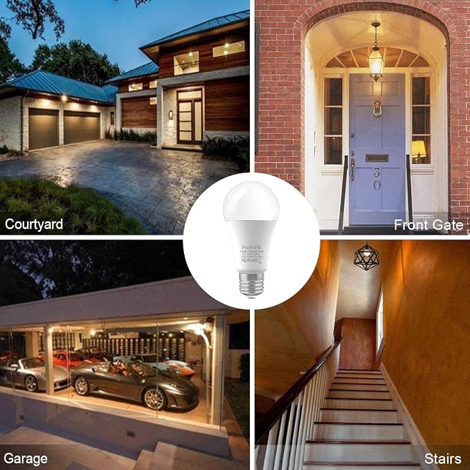 Radar Motion Sensor Light Bulbs, A19 12W (100 Watt Equivalent) Daylight E26 Outdoor Auto on/Off Motion Detector Lights for Outside, Porch, Garage, Driveway, Patio,(1100LM, 2-Pack)