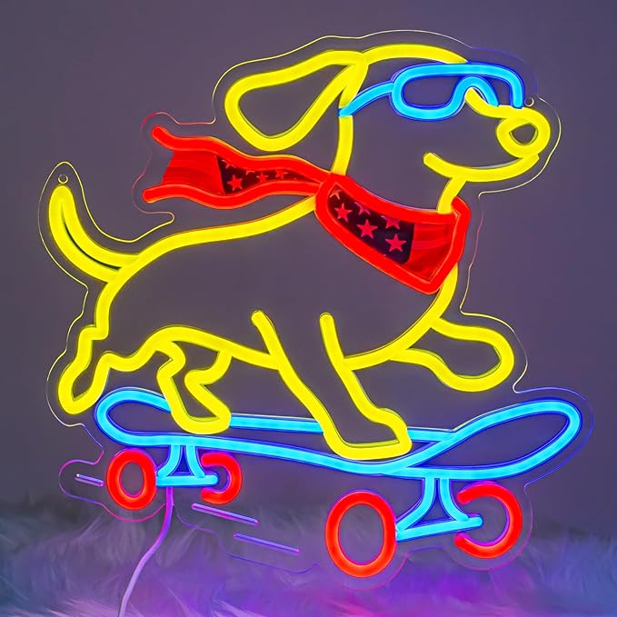 Dachshund Gifts, Dachshund Skateboarding Dog Neon Sign for Wall Decor, Weiner Dog Lover Gifts, Cool Cute LED Light Wall Art for Living Room Bedroom Bar Man Cave Game Room (Dachshund)