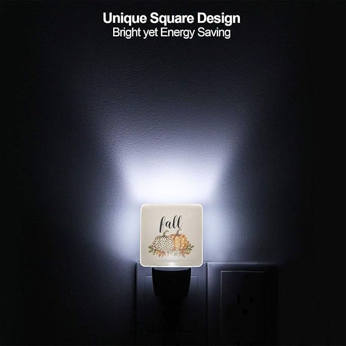 Pumpkins Thanksgiving Fall Night Lights LED Plug-in Night Lamp 2 Piece Set, Auto Sensor Nightlights Set of 2 for Bedroom Bathroom Corridors