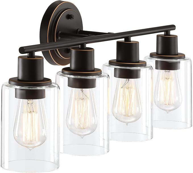 4-Light Oil Rubbed Bronze Bathroom Lighting Fixtures Over Mirror 4-Light Bathroom Vanity Light Oil Rubbed Bronze Vanity Wall Sconce Over Sink