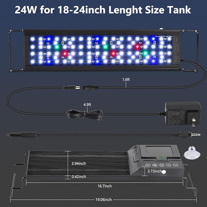 hygger 24W Smart Aquarium LED Light with Water Monitor for 18-24 Inch Tanks | Auto Lift-Up TFT LCD Screen, Temperature Monitor, Water Quality Monitoring, Full Spectrum Lighting, Intelligent Control