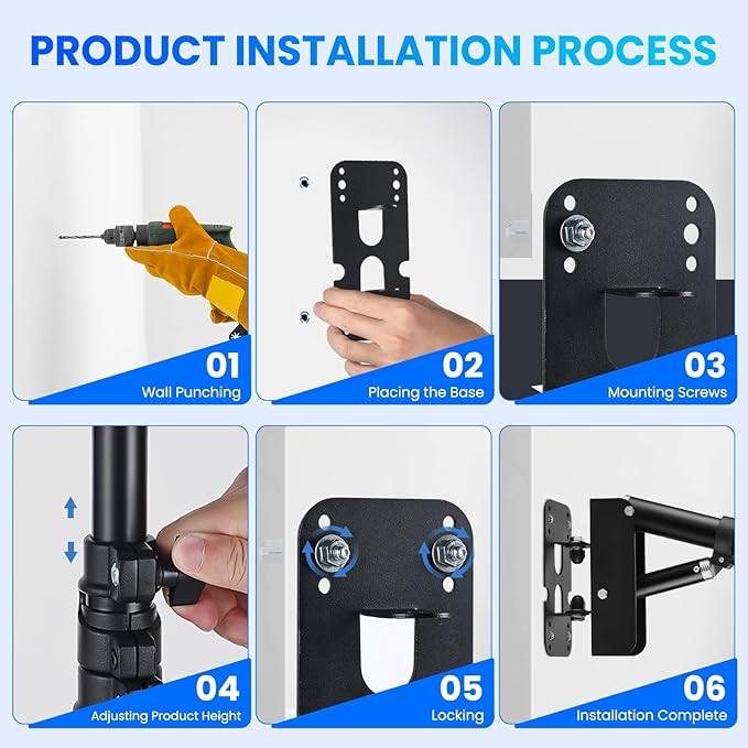 Ring Light Wall Mount with 45.7" Adjustable Boom Arm - Professional 360° Rotation Studio Photography Light Stand - 12lb/5.4kg Load Capacity for Salons, Makeup, Photography and Video Recording