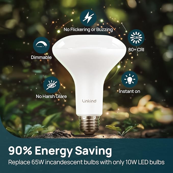 Linkind BR30 LED Flood Light Bulbs Indoor, 65W Equivalent Dimmable LED Recessed Bulbs, 10W 850 Lumens, 4000K Cool White E26 Base, Recessed Can Light Bulb for Bedroom Dining Room Bathroom, 12 Packs