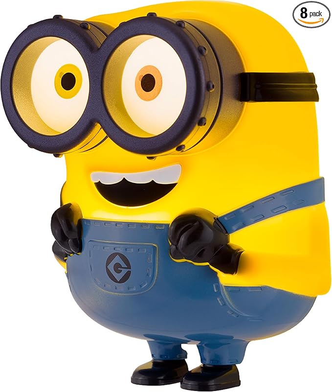 Minions: The Rise of Gru LED Night Light, Plug-in, Dusk to Dawn, UL-Listed, Yellow Glow, Despicable Me, Bob, Ideal for Kids Bedroom, Nursery, Bathroom, 43742 (Pack of 8)