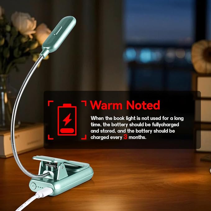VAVOFO Rechargeable Book Light for Reading in Bed Kids, 7 LED Reading Light with 9-Level Warm Cool White Daylight, Eye Care Lamp with Power Indicator for Bookworms (Silver Green)