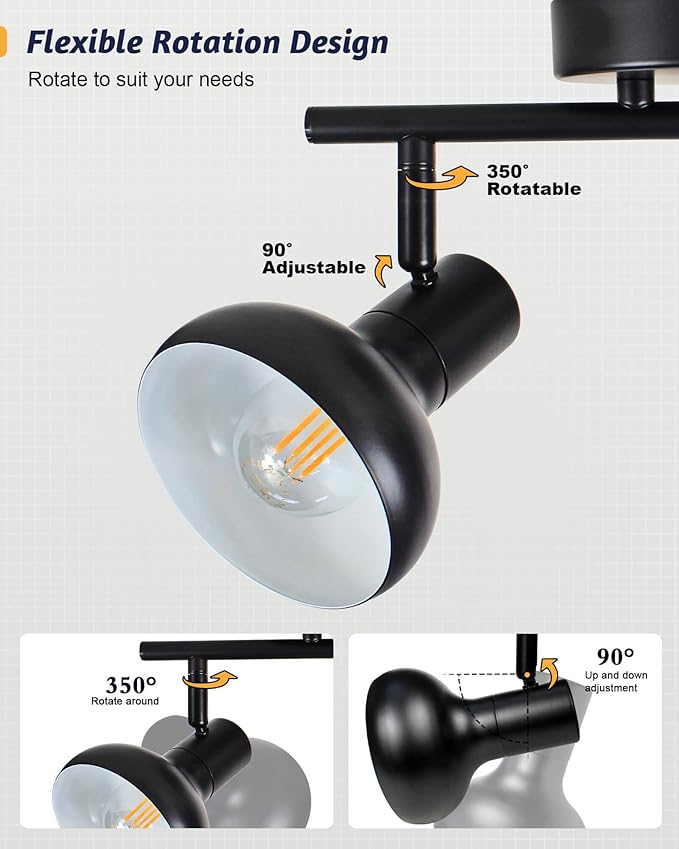 HiBay 2-Light Track Lighting, Modern Directional Ceiling Light Fixture Black, Ceiling Track Spotlight Indoor for Bedroom Kitchen Living Room, E12 Base (Bulbs Not Included)