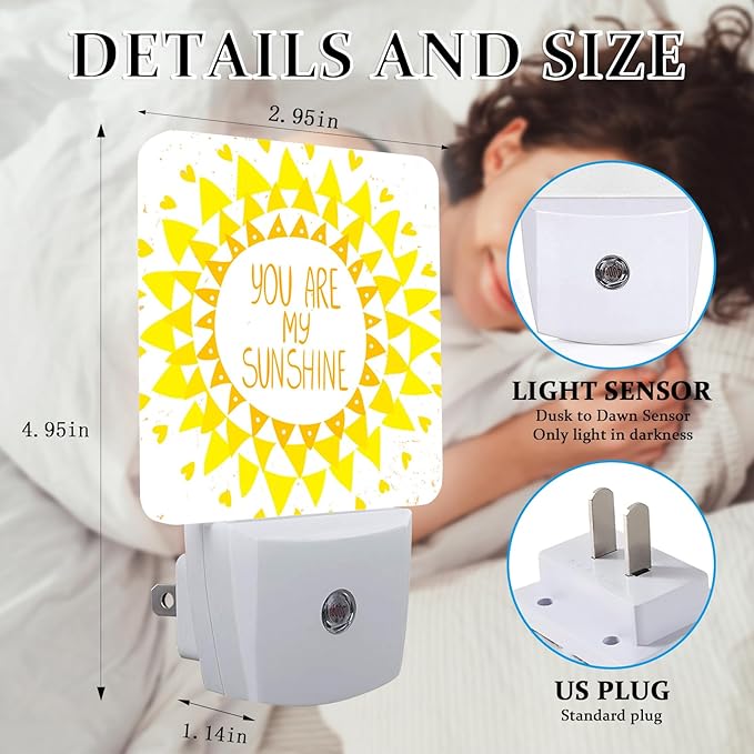 Boho Sun Shine Night Light, Plug-into Wall Nightlight Lamp with Dusk to Dawn Sensor, Led Lamp 0.5W Energy Efficient for Boys Girls Adults Home Decor