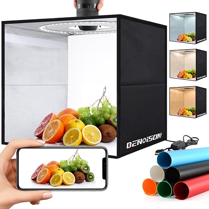 Light Box Photography - 16"x16"x12" Portable Shooting Tent with 120 LEDs & 6 Backdrops for Jewelry Watches Cosmetics Food Photography