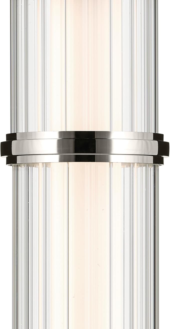 Kichler Riven LED 1-Light Pendant with Clear Fluted Glass in Polished Nickel, Sloped Ceiling Compatible, for Kitchen or Dining Room (15.5" x 5"), 52755PNLED