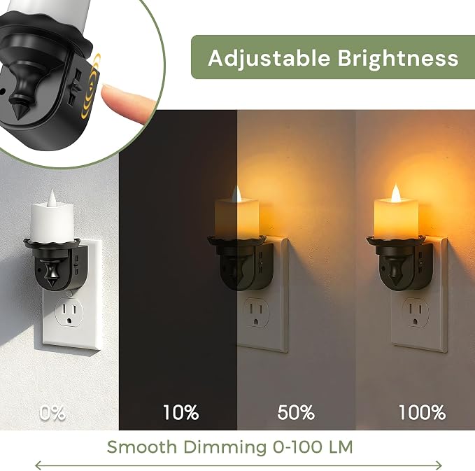 L LOHAS LED Flameless Candle Night Light, Flicker Night Lights Plug in | 2 Pack, Amber Candle Nightlight with Light Sensor, 0-100LM Dimmable LED Flickering Nightlights for Kids Hallway Bathroom