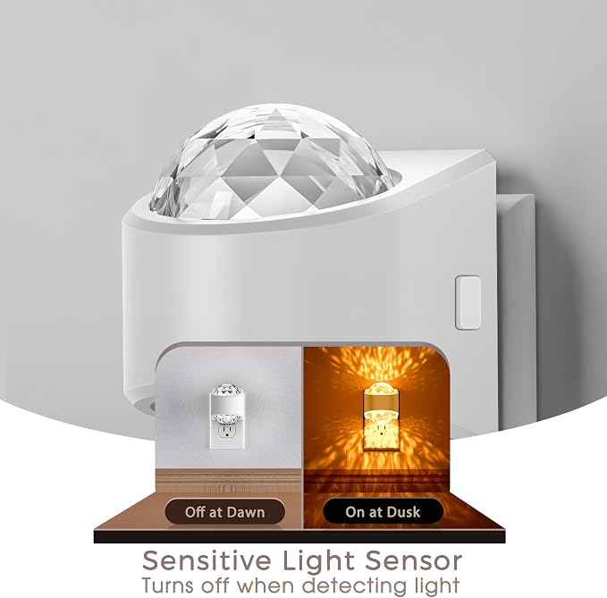 Night Light Plug into Wall, Color Changing Night Light for Kids | 3CCT Diamond Design Projector Nightlight, Dusk to Dawn Sensor for Nursery Bathroom Bedroom Gaming Room Decor Gift, 2 pack