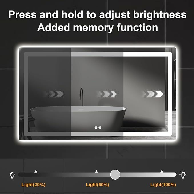 LED Bathroom Vanity Mirror with Lights, 30"x50" Lighted Wall Mirror | Front and Backlit, Anti Fog, Dimmable 3 Color Lighting, Memory Function, Shatterproof Glass, Plug in or Hardwired