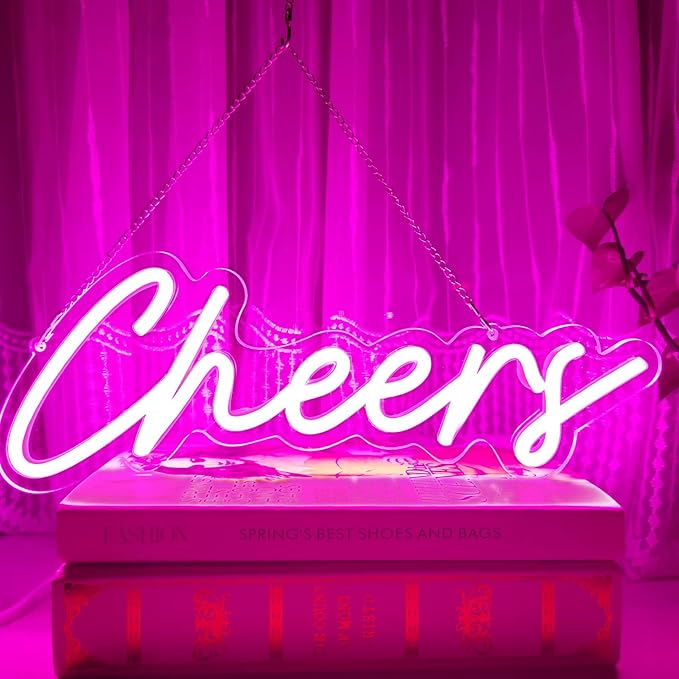 Cheers Neon Sign,Dimmable Pink Neon Signs for Wall Decor, LED Neon Bar Light for Room Background Decor,Cheer Light Up Sign Neon for Bar Birthday Party Wedding 16.5x7in