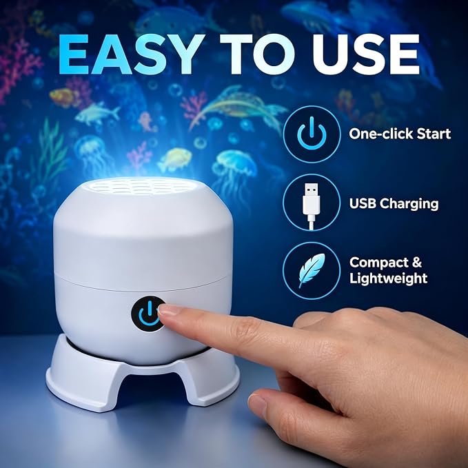 psycat Dynamic Rotating LED Projector Light, 360° Rotating Ocean Wave Night Projection Night Light, Multi-Angle Projection Base, USB Rechargeable Light Projector, Adjustable Brightness (Ocean)