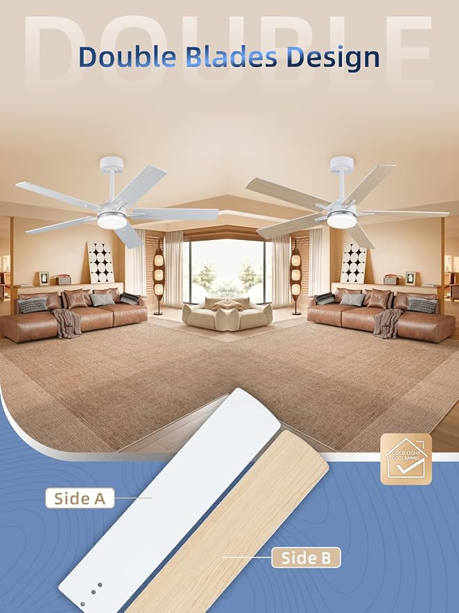 LANMEL Metal Ceiling Fan with Lights and Remote, 52 Inch, Silver & White | Modern Low Profile Flush Mount, Reversible, 3CCT Dimmable, Quiet, LED, For Bedroom, Living Room, Indoor/Outdoor Patio Use