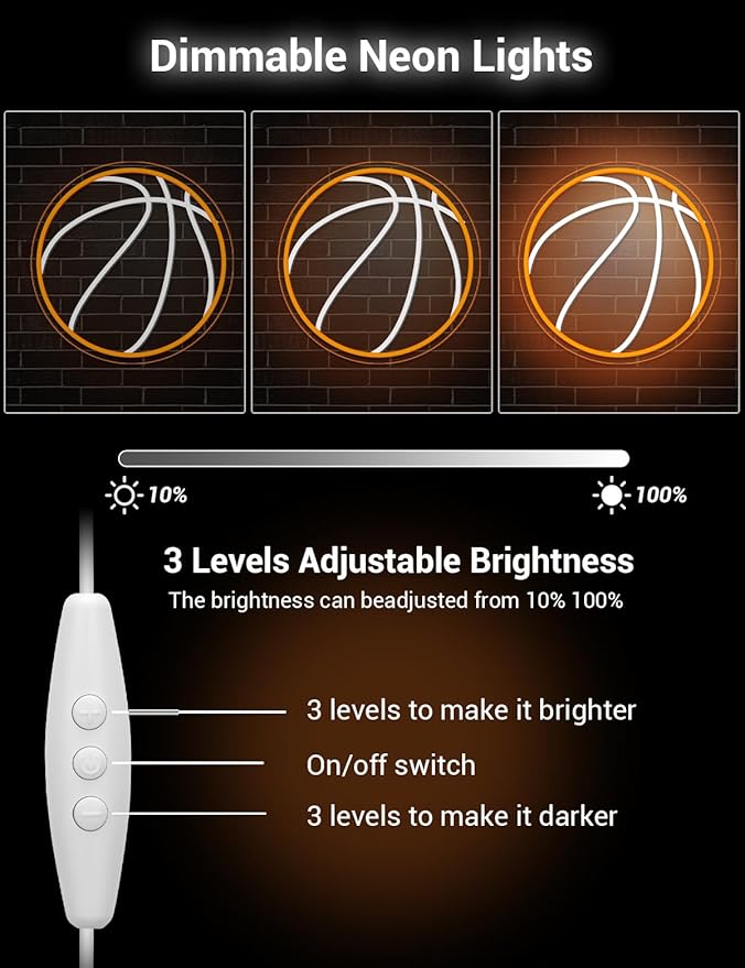 Basketball Neon Sign, 13×13 Inch Led Neon Light Signs for Wall Decor, USB Powered Aesthetic Wall Decor, Sports LED Light for Room Bedroom Shop Decor (Basketball)