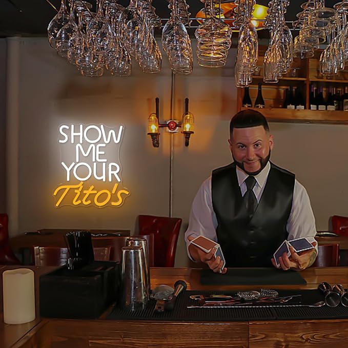 Show Me Your Titos Neon Sign merchandise Neon Led Sign Bar Neon Sign for Man Cave Dimmable Neon Light Up Sign for Beer Bar Pub Business Club Party Bistro Garage Gift