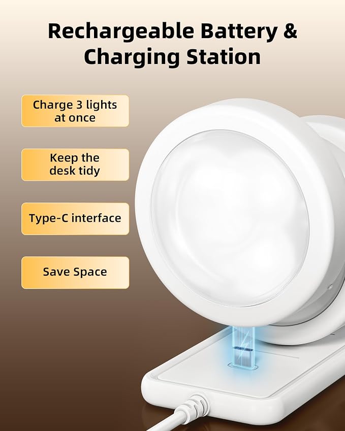 EZVALO 6-Pack Rechargeable Puck Lights with Charging Station, Under Cabinet Lighting with Remote, 2.95'' Mini Tap Lights, 16 RGB Colors & 3 Color Temperatures, Dimmable Stick-On Lights