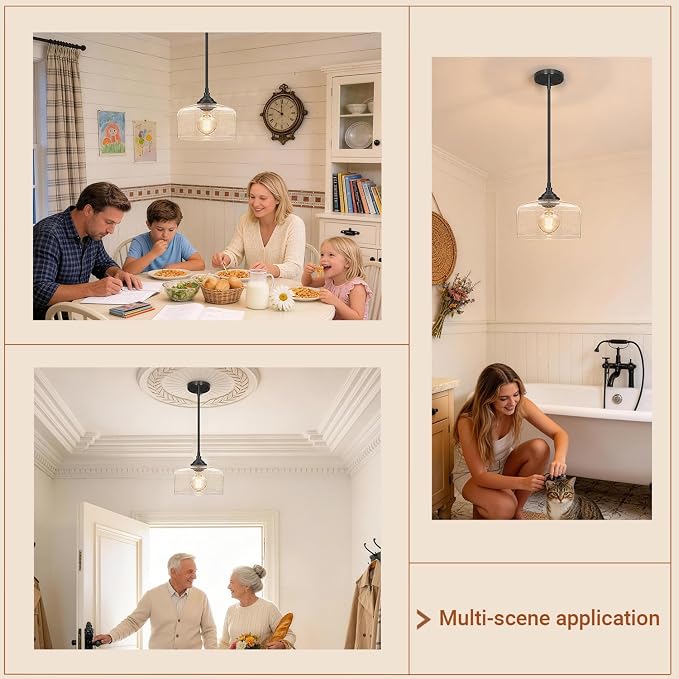 Black Vintage Pendant Lights Kitchen Island, Adjustable Height Kitchen Pendant Lighting Over Sink, Bathroom Hanging Lights With Bubble Glass, Dual Mount Ceiling & Hanging Fixtures With 90° Swivel