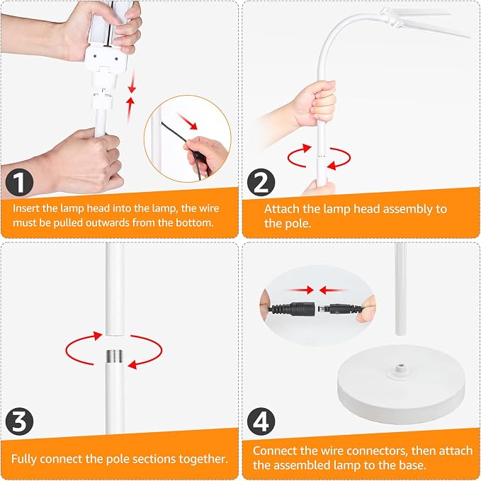 Dual-head LED Floor Lamp 20W 1400LM Adjustable Neck Bright Light White | Adjustable Brightness & Color Temperature, Modern Corner Tall Standing Lamp for Living Room Office Bedroom Reading