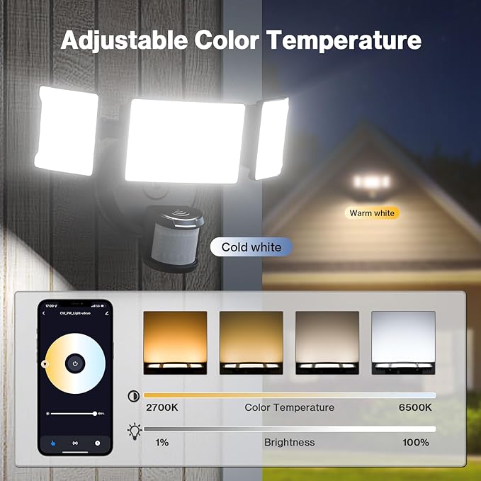 Olafus 65W Smart LED Flood Light Outdoor with Motion Sensor, 6500LM, 2700K-6500K WiFi Security Light Works with Alexa/Google, Motion Detector Lights with App Control, IP65 Floodlight Outside (Black)