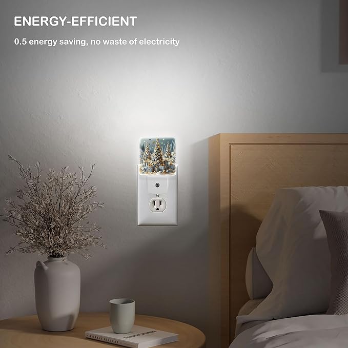 LED Night Light Lamp with Smart Sensor Dusk to Dawn Sensor,Merry Christmas Tree Happy New Year Festive Christmas Gift Box Drift Golden Confetti Night Light Daylight White,0.5W Plug-into Wall