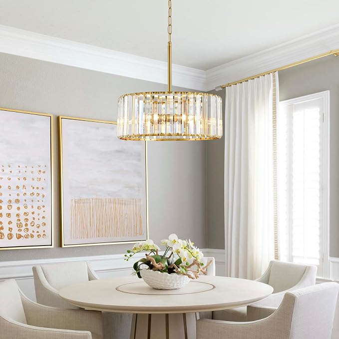 15" Gold Crystal Chandelier for Dining Room, 4-Light Modern Dining Room Light Fixtures Over Table, Hanging Pendant Lights Fixture for Kitchen Island Dining Room Living Room Bedroom Foyer Entryway