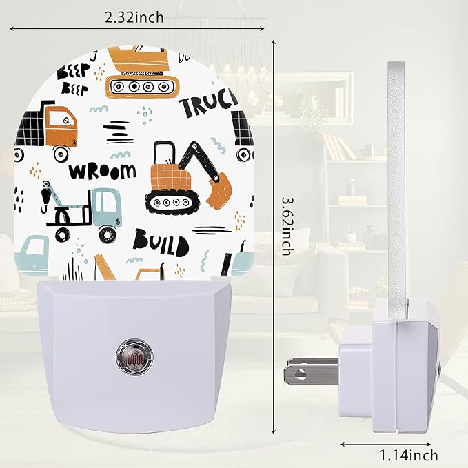 Cartoon Construction Truck Night Light, Night Light Plug into Wall with Dusk to Dawn Sensor, LED Lamp Energy Saving Lights for Men Women Boys Girls,Lamp for Bedroom Bathroom Hallway