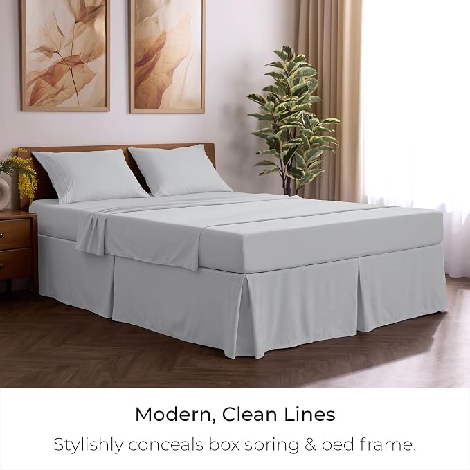 Mellanni Bed Skirt King Size - Tailored Drop Bed Skirting | 15-Inch Pleated Dust Ruffle - Hotel Luxury Bedding - Wrinkle, Fade, Stain Resistant - 1 Bedskirt (King, Light Gray)