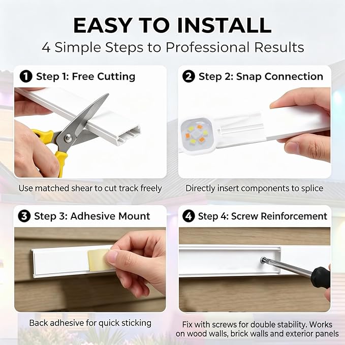 Upgraded for Govee Outdoor Light Clips System Suit for Pro H706A/H806A | Mounting Brackets for Govee Light Clips Track System,PVC Track Total 100FT