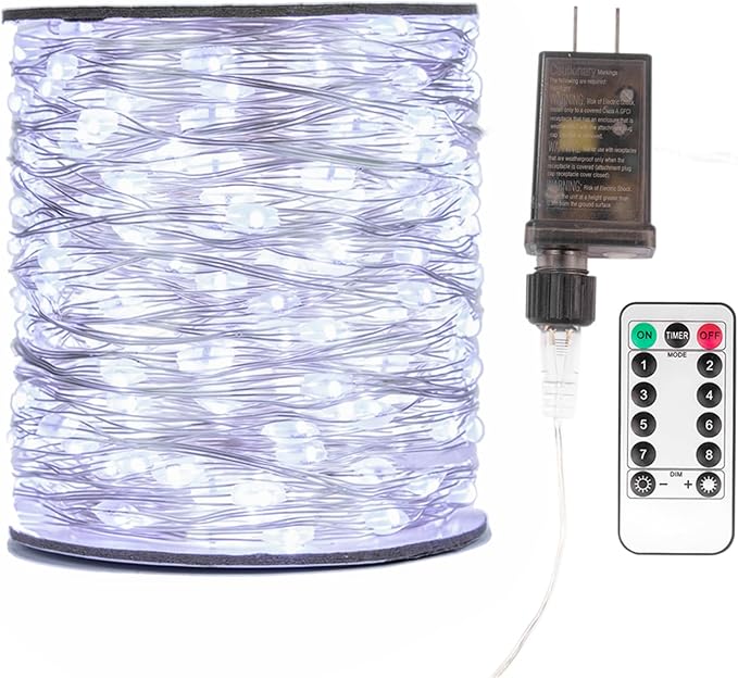 Fairy Lights Plug in,66FT 400 LEDs Waterproof Led String Lights,8 Modes Remote Twinkle Light for Bedroom Window Weddings Christmas Holiday Decoration,Silver Wire,2 Inch Led Space,Cool White