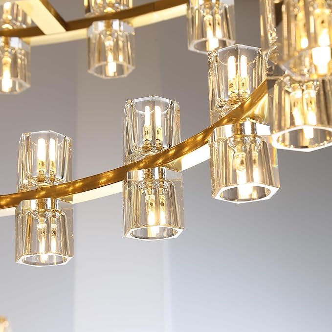 3 Tier Gold Wagon Wheel Chandelier,Extra Large High Ceiling Light,124-Light Round Chandeliers for Foyer Entryway Dining Room Living Room (Dia 59"+40"+24")