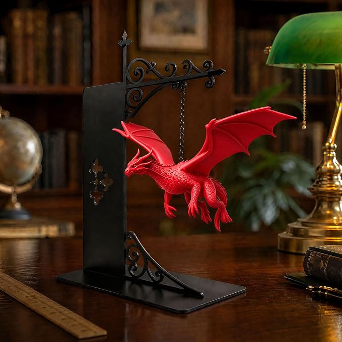 Magical Floating Dragon Bookshelf Lamp, Warm LED Dragon Night Light, Fantasy Reading Nook Decor, Unique Gift for Fantasy Lovers and Book Readers (red)