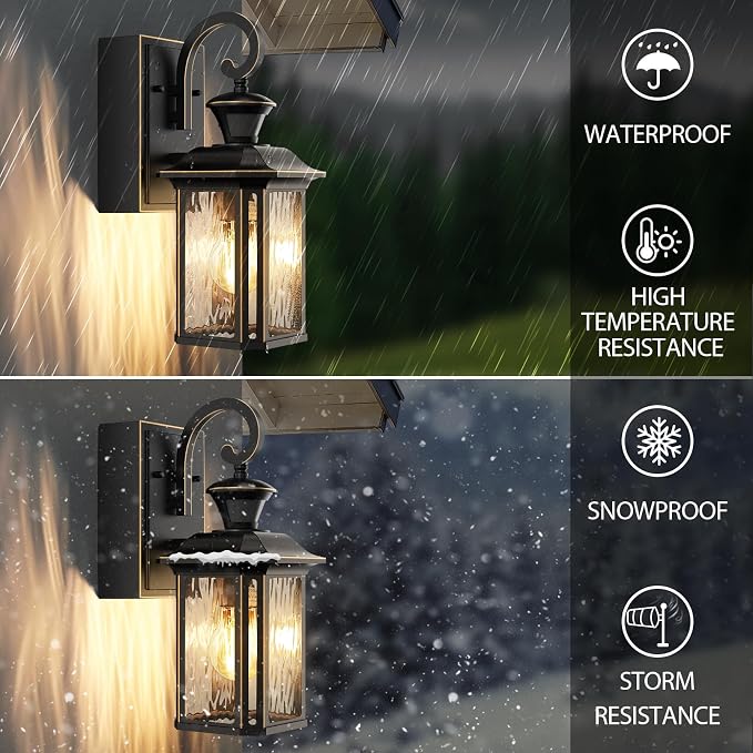 Porch Lights with GFCI Outlet, Motion Sensor Wall Light, Dusk to Dawn Exterior Light Fixture for House, Waterproof Outside Anti-Rust Wall Mount Lantern for Front Door Patio Garage, Black